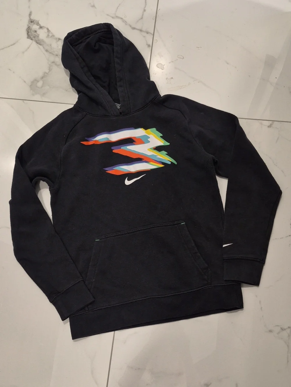 Nike Kids Black Hoodie with Multicolor Lightning Graphic